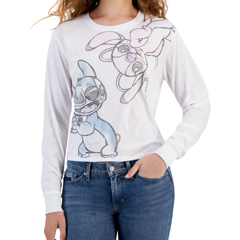 DISNEY - Stitch & Friends Long-Sleeve Blouse Off-Shoulder Wrap Blouse