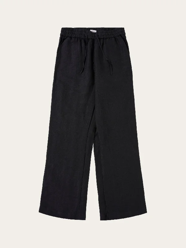 POSEY Linen Mix Elastic Waist Pants - Black Jet High-Waist Jeans