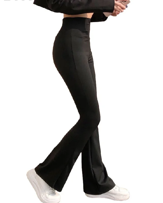 Women Shark Flared Pants Black Elastic Slim High Waist Sexy Lightweight Jogger Pants