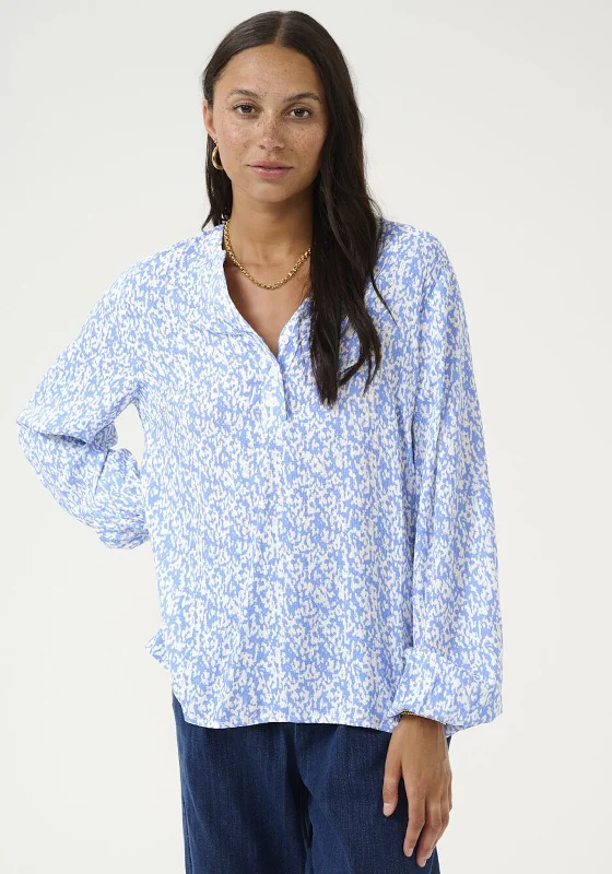 Kaffe Mathilde Abstract Print Blouse, Blue Balloon Sleeve Blouse