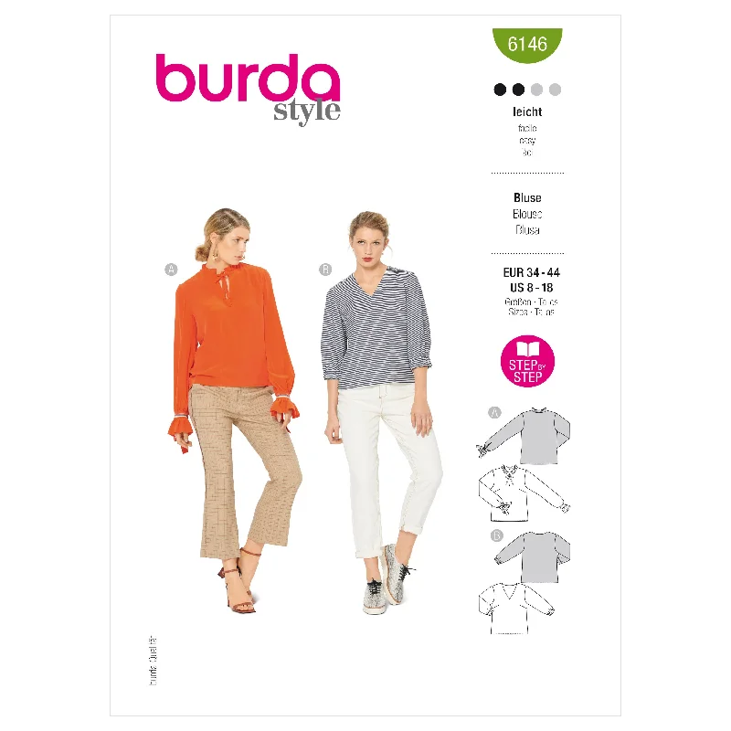 Burda Pattern 6146 Misses' Blouse Lightweight Chiffon Blouse