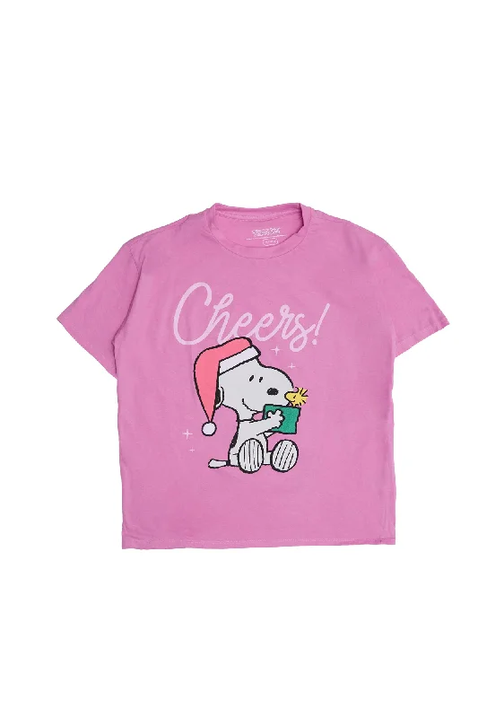 Peanuts Snoopy Cheerful Christmas Graphic Relaxed Tee Layered Multi-layer Single Layer