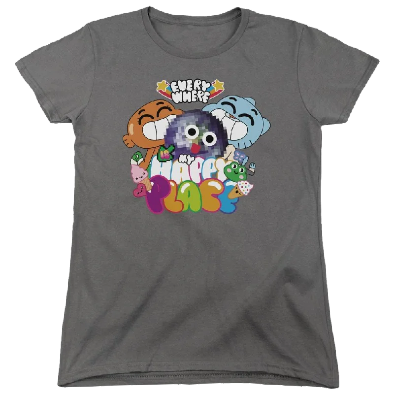 The Amazing World Of Gumball Happy Place Women's T-Shirt Welt Pockets Slit Pockets