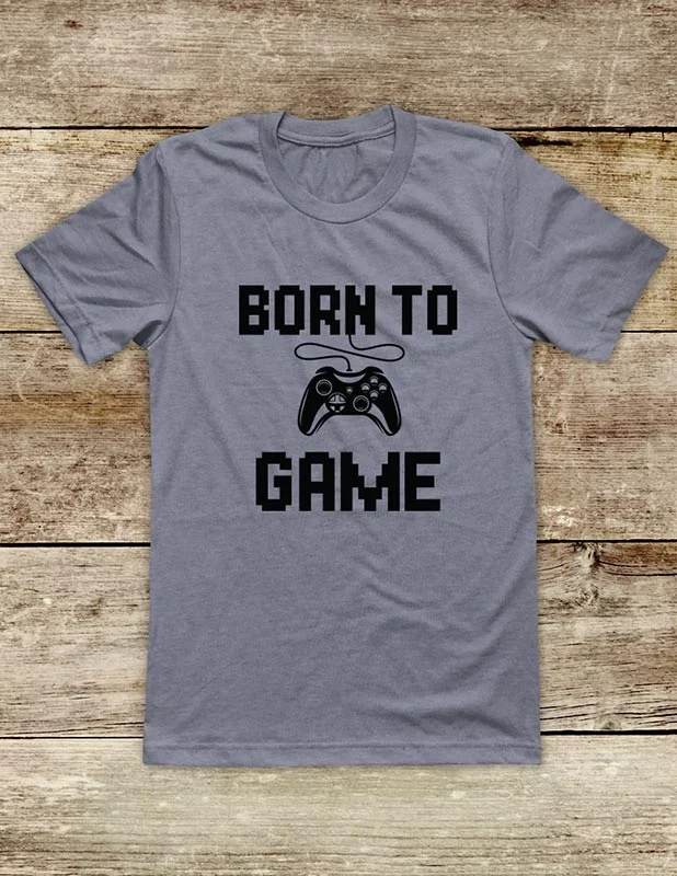 Born To Game - funny Video Game shirt Soft Unisex Men or Women Short Sleeve Jersey Tee Shirt Solid Print Embellished