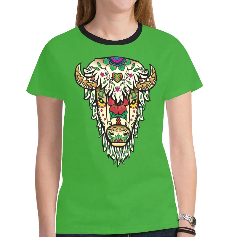 Buffalo Spirit Guide (Green) T-shirt for Women Machine Wash Dry Clean Hand Wash