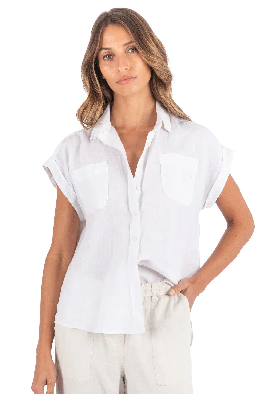 Capri White SS Linen Shirt Lace Blend Ribbed Blend Corduroy Blend