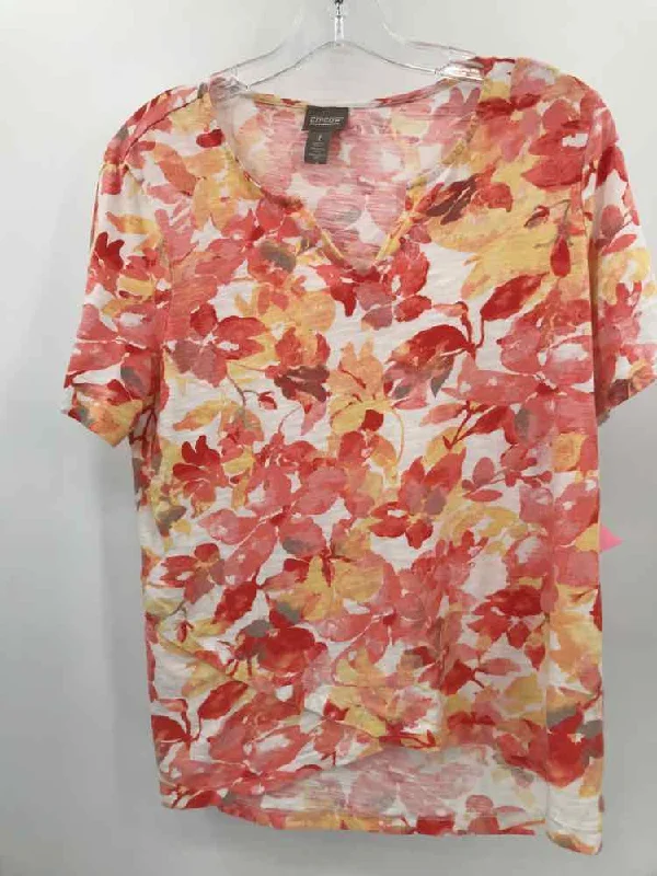 Pre-Owned Chico's Orange Size Medium Printed T-shirt Front Pockets Side Pockets Patch Pockets