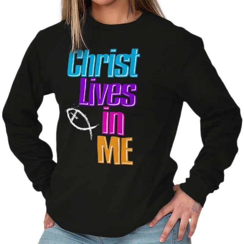 Christ Lives in Me Long Sleeve T-Shirt Handmade Hand-knitted Hand-woven