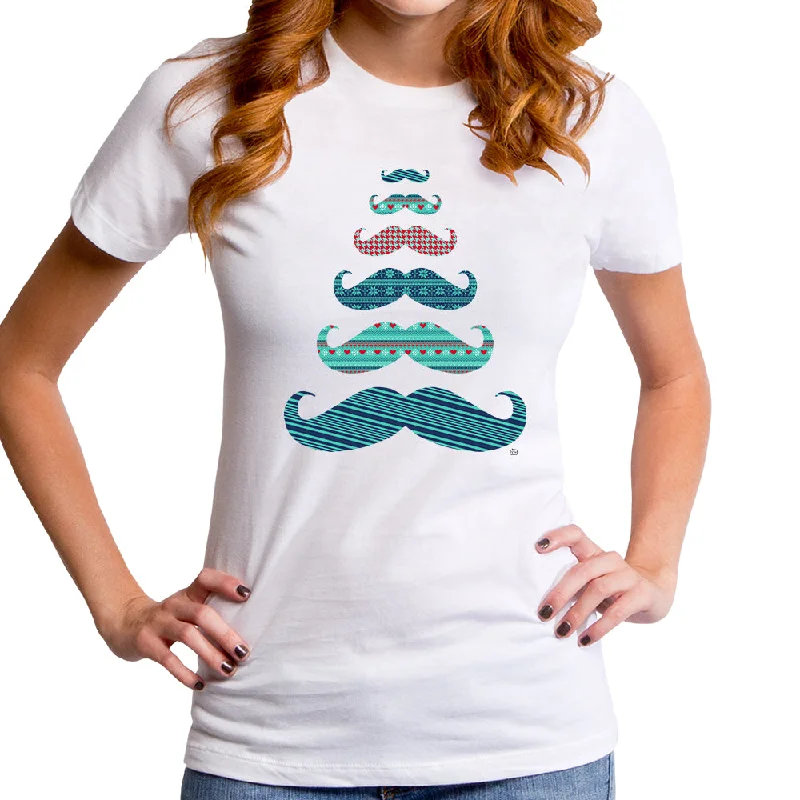 Stache Xmas Tree Women's T-Shirt Notch Collar Peter Pan Collar Cowl Neck