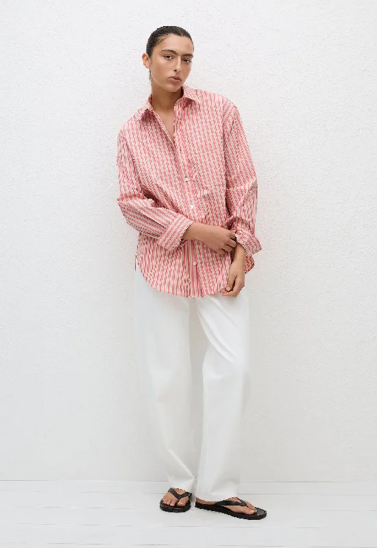 Classic Stripe Shirt - Rose Stripe Spandex Blend Rayon Blend Denim Blend