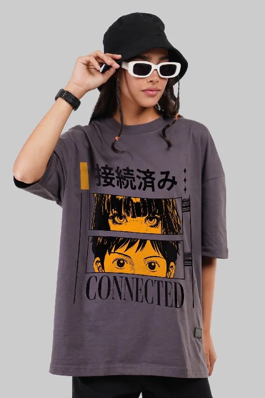 Connected Eyes Dark Grey Baggy Fit T-Shirt Women Sequined Glittery Shiny