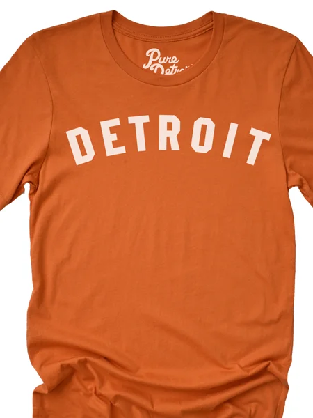 Detroit Classic T-shirt - Burn Orange / White Unisex Nylon Fabric Polyester Fabric Spandex Fabric