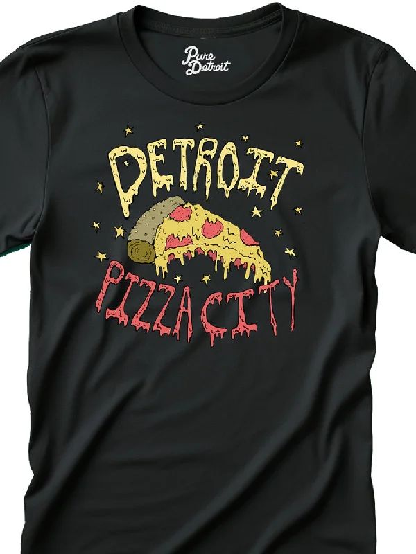 Detroit Pizza City Premium Unisex T-shirt - Round Slice - Black Collared Crew Neck Turtle Neck