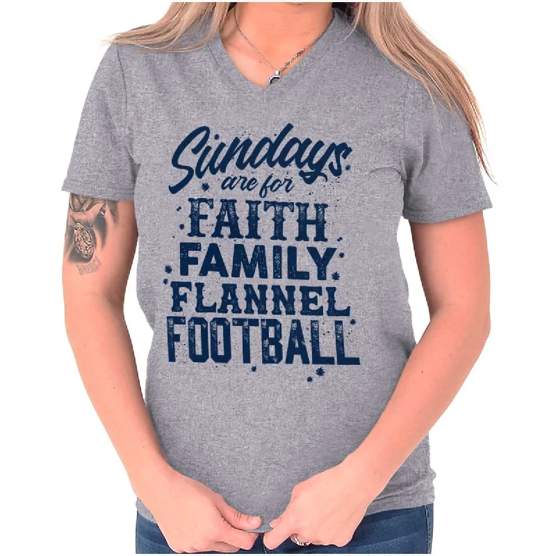 Faith Family Football V-Neck T Shirt Anti-Pilling Machine Wash Handmade