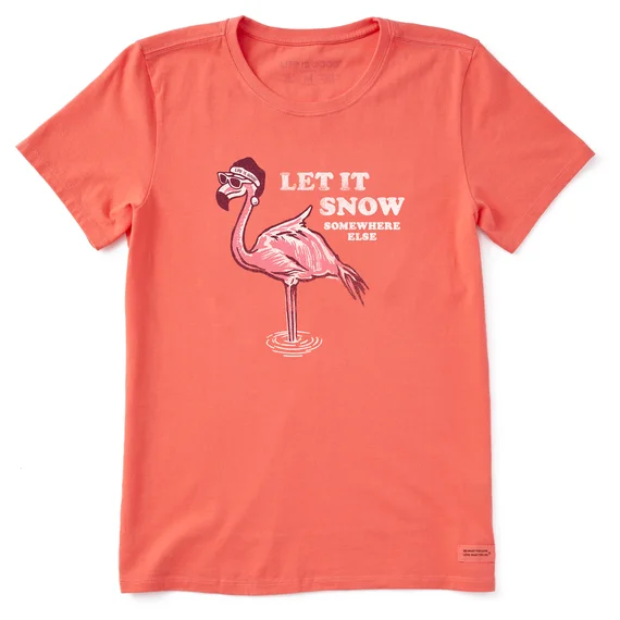 Flamingo Snow Crusher Women's T-Shirt by Life is Good® Hooded Caped Shawl Collar