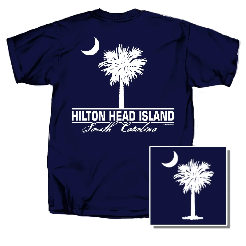 Hilton Head Island Palm Front and Back Short Sleeve T-Shirt Denim Fabric Leather Fabric Suede Fabric