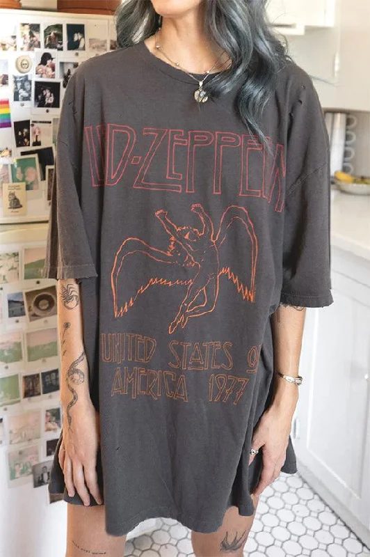 Led Zeppelin USA Tour 77' Oversized Tee Hooded Caped Shawl Collar