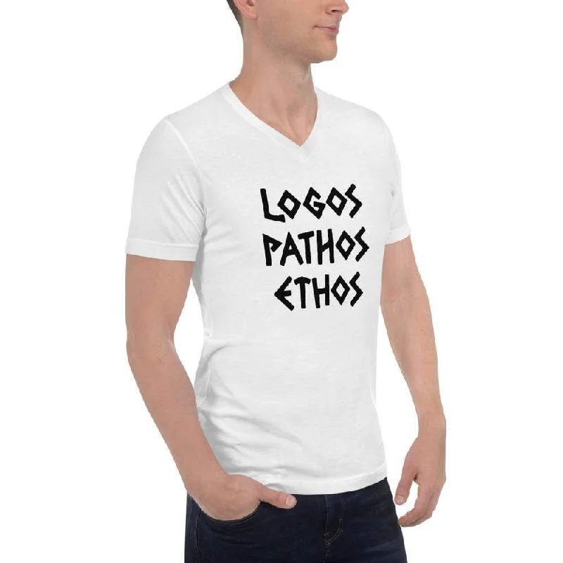 Logos Pathos Ethos - Unisex V-Neck T-Shirt Notch Collar Peter Pan Collar Cowl Neck