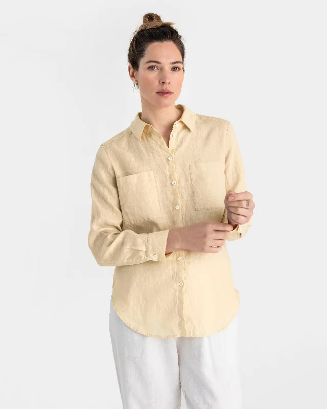 Long-sleeved linen shirt CALPE in Cream Sequined Glittery Shiny