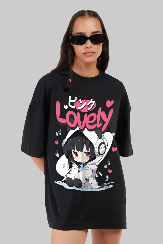 Lovely Anime Black Baggy Fit T-Shirt Women Modern Contemporary Chic