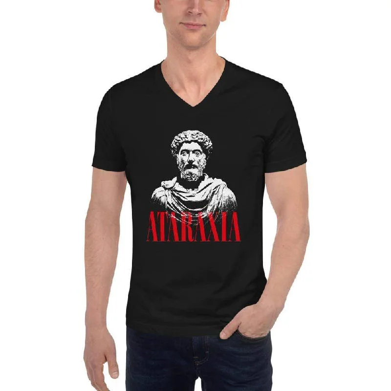 Marc Aurel Bust - Ataraxia Stoic Ethics - Unisex V-Neck T-Shirt Knit Fabric Woven Fabric Fleece Fabric