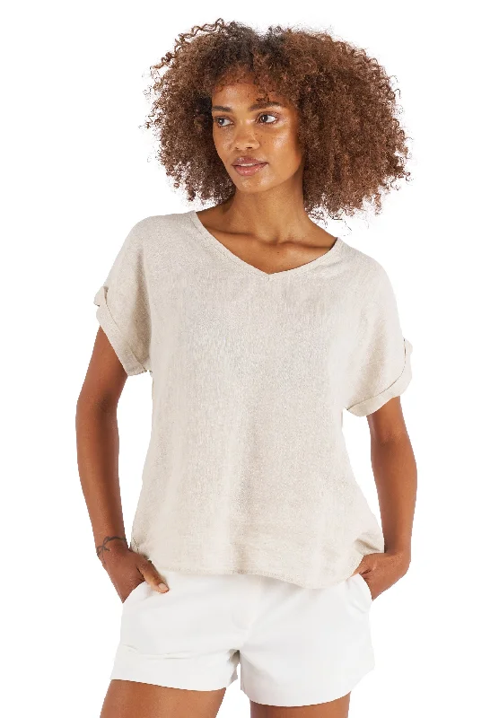 Martina Natural Sand Washed Linen T-Shirt Sequined Glittery Shiny