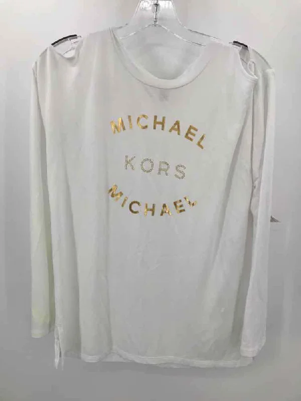 Pre-Owned MICHAEL Michael Kors White Size XS Logo Long Sleeve T-shirt Faux Fur Fabric Real Fur Fabric Shearling Fabric