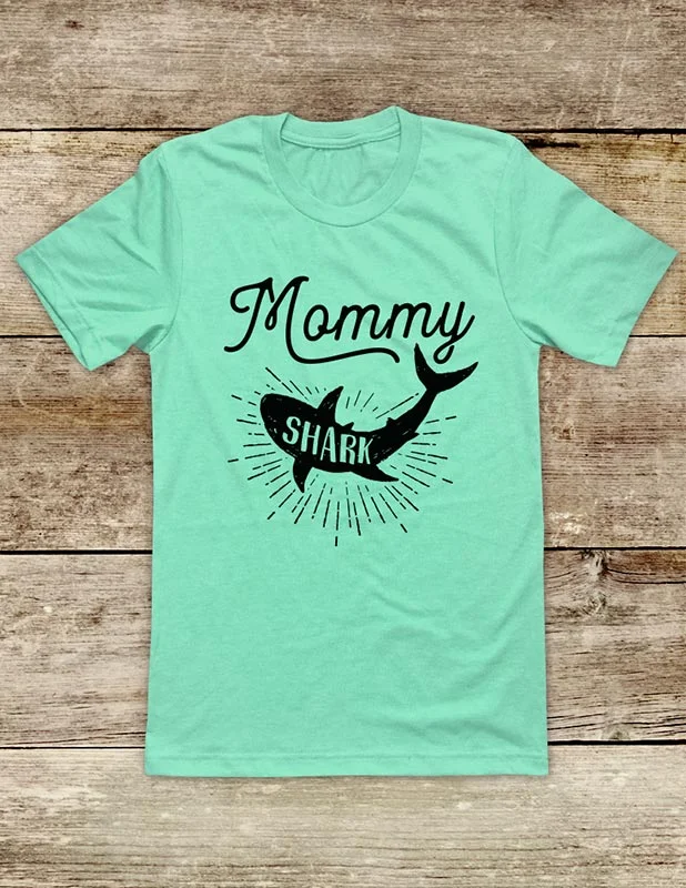 Mommy Shark New Mom Pregnancy Announcement Soft Unisex Men or Women Short Sleeve Jersey Tee Shirt Elasticated Padded Insulated