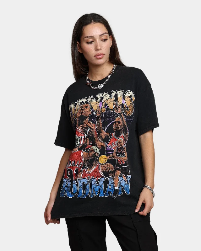 Rodman Brand Cartoon Vintage T-Shirt Washed Black Mesh Blend Leather Blend Suede Blend