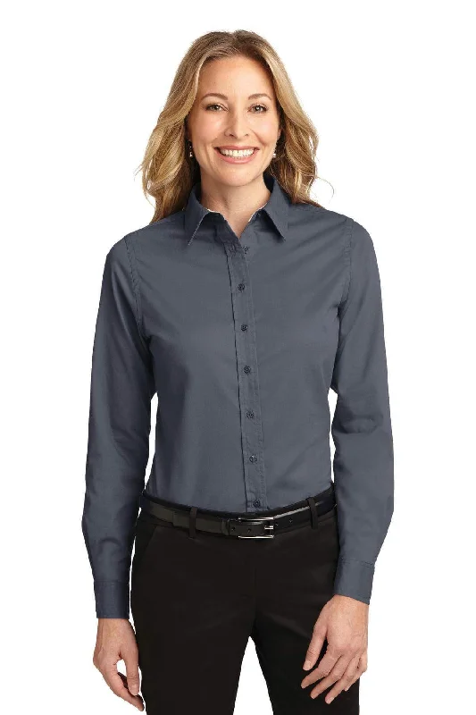 Port Authority Ladies Long Sleeve Easy Care Shirt.  L608 V-Neck T-Shirt Long Sleeve Cotton