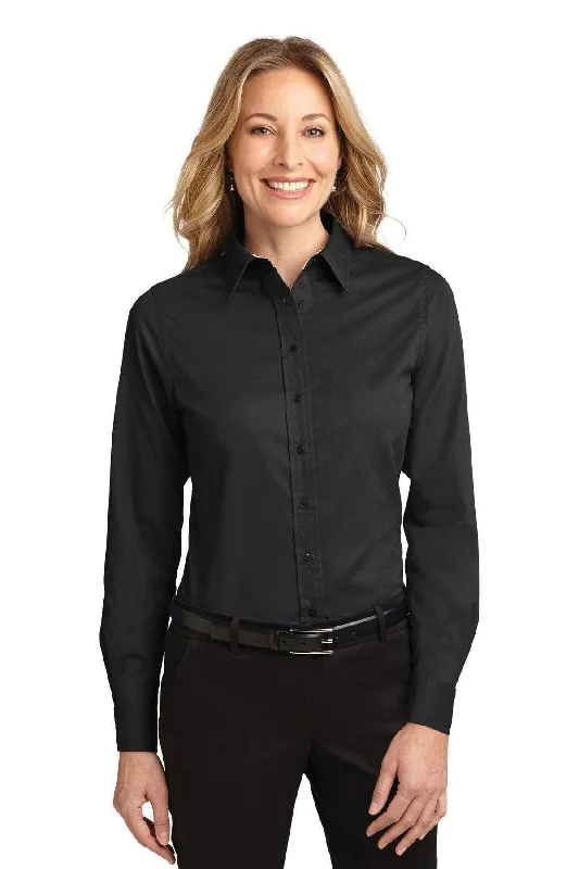 Port Authority Ladies Long Sleeve Easy Care Shirt.  L608 Mesh Blend Leather Blend Suede Blend