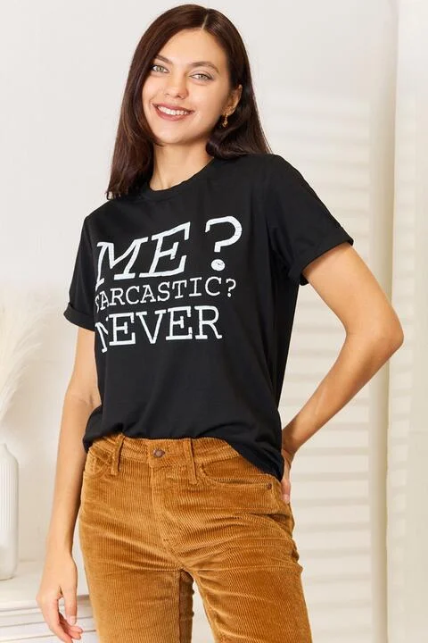 Simply Love Letter Graphic Round Neck T-Shirt Welt Pockets Slit Pockets Flap Pockets