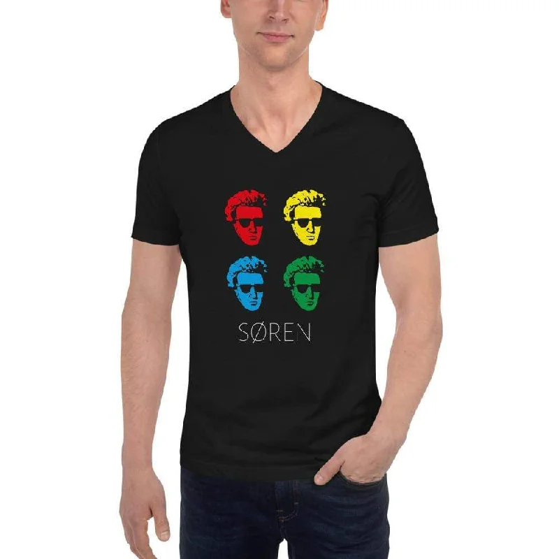 Soeren Kierkegaard Pop Art - Unisex V-Neck T-Shirt Asymmetrical Pockets Print