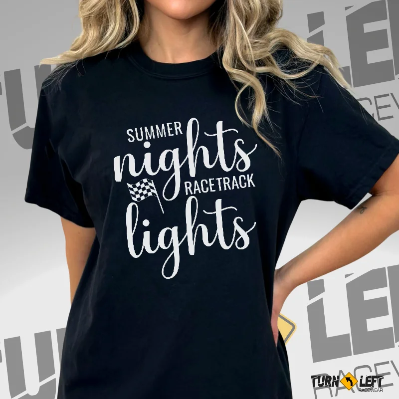 Summer Nights Racetrack Lights Heavy Cotton Tee Collared T-Shirt Boat Neck A-Line