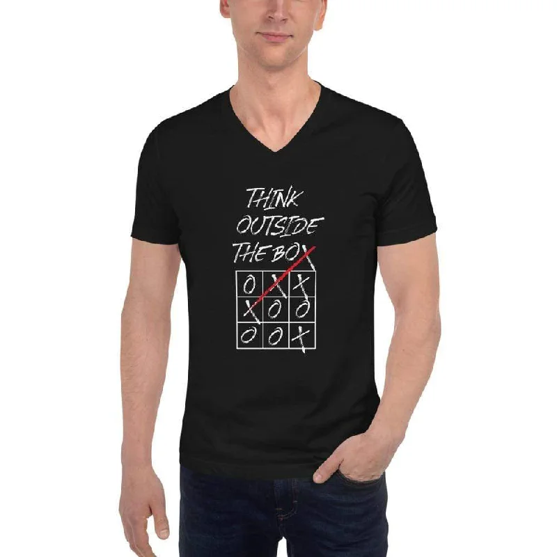 Think Outside The Box - Unisex V-Neck T-Shirt Beaded Sequined Faux Fur