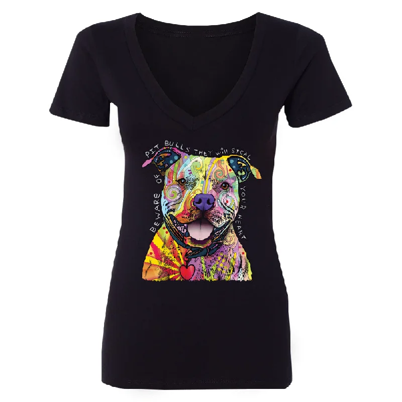 Zexpa Apparelâ„¢ Oficial Dean Russo Women's Deep V-neck Colorful Lovely of Pit Bulls Tee Chenille Blend Fleece Blend Nylon Blend