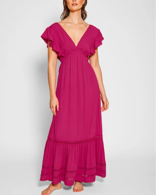 2025 Koy Miami Luxe Ruffle Sleeve Maxi Dress - K24203-01 Stylish Boho Maxi Dress