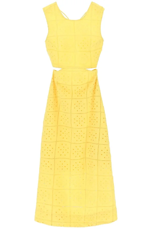 Broderie Anglaise Maxi Dress  - Yellow Cozy Knit Maxi Dress