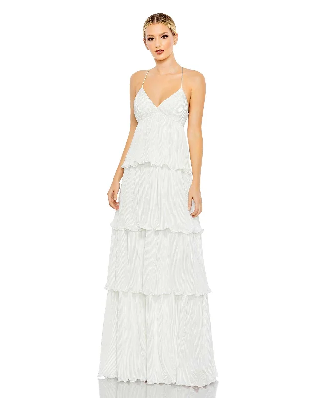 White Spaghetti Strap Ruffle Layered Maxi Dress - FINAL SALE Stylish Pleated A-Line Maxi Dress