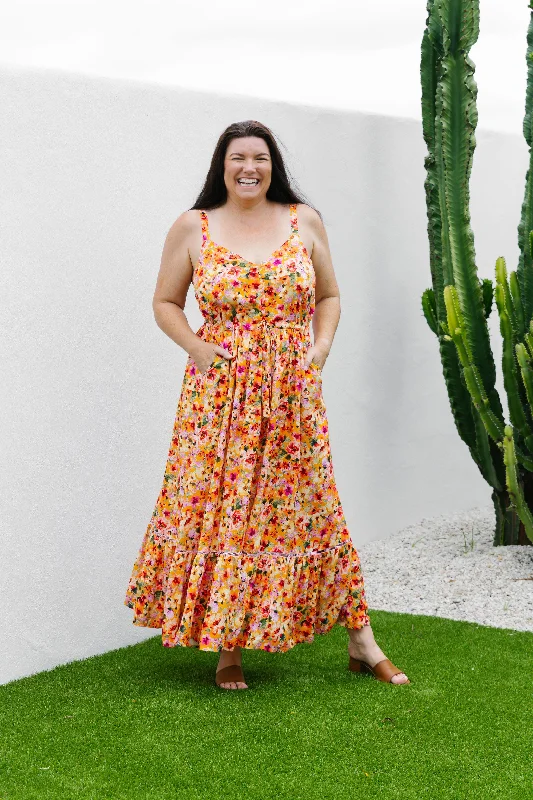 April Maxi Dress in Sunshine Floral Comfortable Cotton Maxi Dress