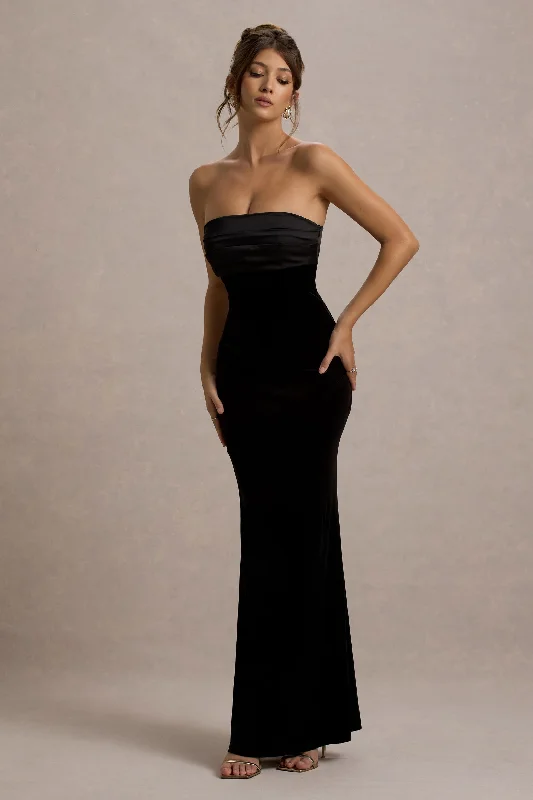 Ambrosi | Black Velvet Bandeau Maxi Dress Chic Summer Maxi Dress