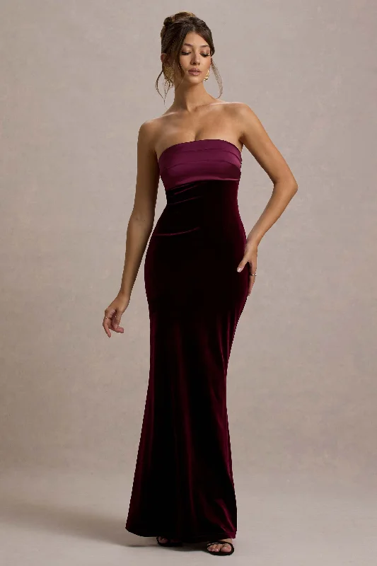 Ambrosi | Port Velvet Bandeau Maxi Dress Elegant Maxi Dress with Lace