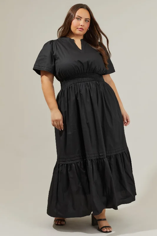 Belraj Poplin Maxi Dress Curve Trendy Off-Shoulder Ruffle Maxi Dress