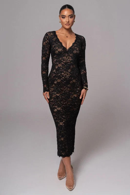 Black Canada Lace Maxi Dress Trendy Button Front Maxi Dress