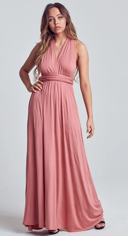 Multi way maxi dress - dark peach Stylish Maxi Dress with Frills