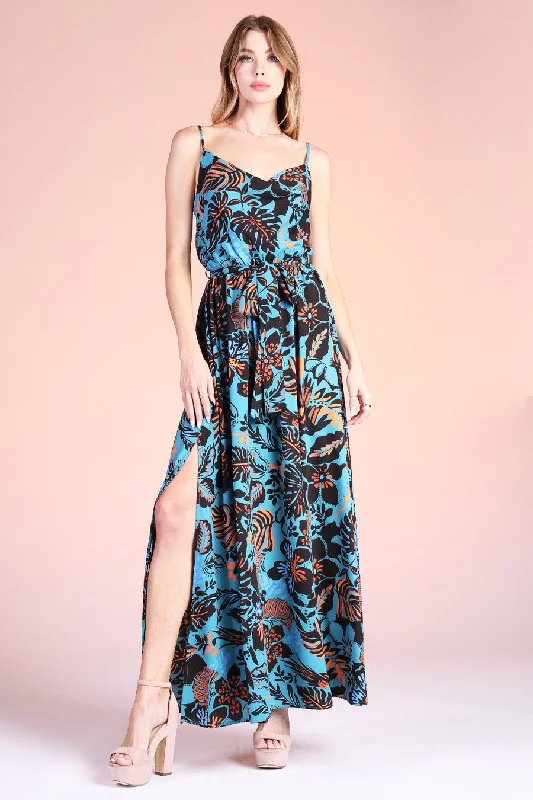 Blue Paradise Cowl Neck Maxi Dress Elegant Floral Maxi Dress