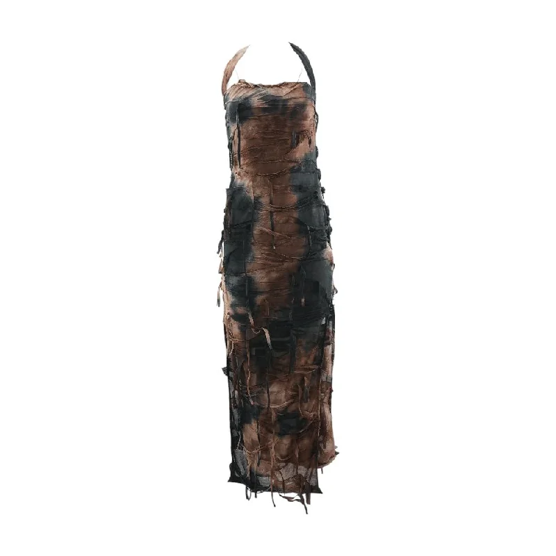 Brown Tie Dye Maxi Dress Chic Boho Print Maxi Dress