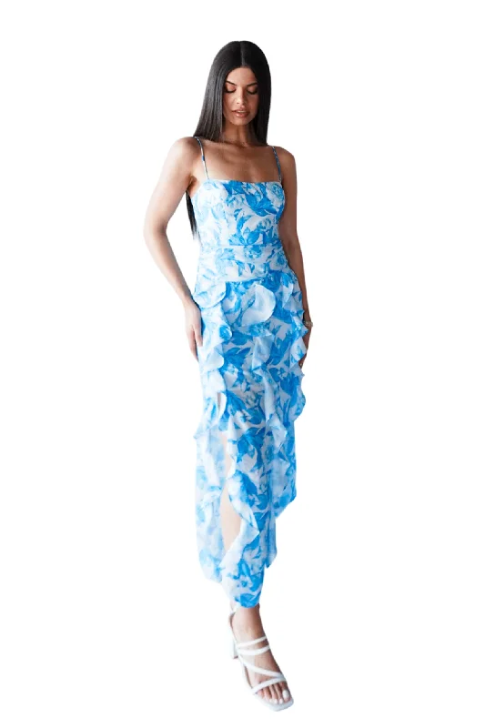 Cassidy Floral Maxi Dress - Blue Comfortable Pleated Maxi Dress