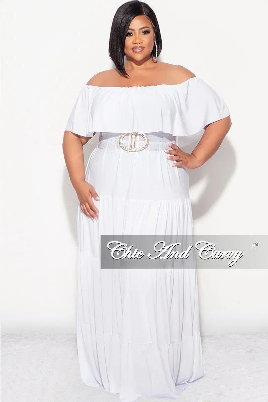 Final Sale Plus Size Off The Shoulder Tiered Maxi Dress in White Classic Solid Maxi Dress