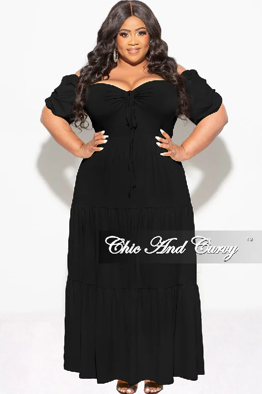 Final Sale Plus Size Short Sleeve Tiered Maxi Dress in Black Fashionable Chiffon Maxi Dress